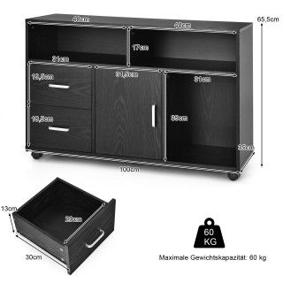 Costway  Τροχήλατο Ερμάριο με 2 Συρτάρια & 3 Ανοικτά Ράφια 100 cm x...