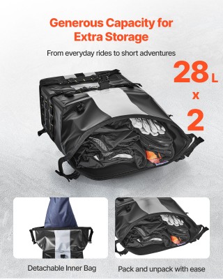 VEVOR Πλευρική Τσάντα Μοτοσυκλέτας 56L, Αδιάβροχη με Αποσπώμενη Εσω...
