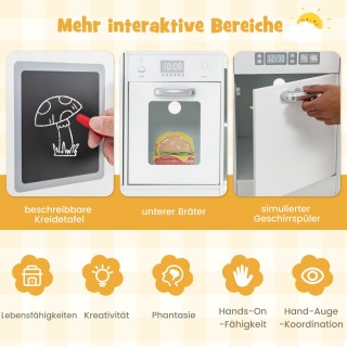 Costway  Ξύλινη Παιδική Κουζίνα με Φως, Ήχο, Πίνακα & Αξεσουάρ, Λευ...