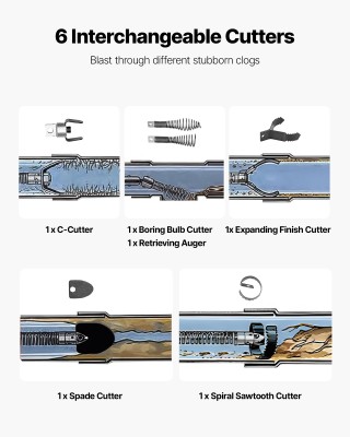 VEVOR Μηχάνημα Καθαρισμού Αποχέτευσης 22μ x 9.5χιλ, Φιδάκι Αποφράξη...