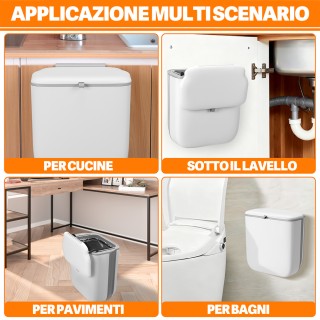 BAKAJI Κρεμαστός Κάδος Απορριμμάτων 10Lt Κουζίνας με Καπάκι Διπλής ...