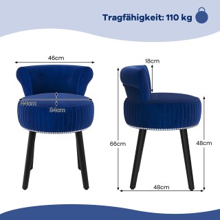 Costway Κομψό Σκαμπό Βανιτέ με Πλάτη και Ξύλινα Πόδια, Μπλε 66 εκ x...