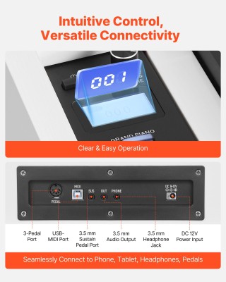VEVOR 88 Πλήκτρα Πλήρους Βάρους Ψηφιακό Πιάνο με Στήριγμα & Πεντάλ,...