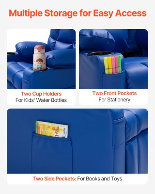VEVOR Παιδική Πολυθρόνα Ανάκλισης με 2 Θήκες Ποτηριών και 4 Τσέπες,...