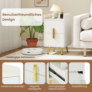 Costway Λεπτό Κομοδίνο με Σταθμό Φόρτισης και 2 Συρτάρια, Βοηθητικό...