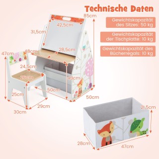 Costway Σετ Παιδικό Τραπέζι & Καρέκλα με Μαγνητικό Πίνακα & Βιβλιοθ...