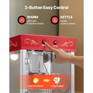 VEVOR Μηχανή Ποπκόρν με Καρότσι και Βραστήρα 800W 0.2kg Κόκκινη CSB...