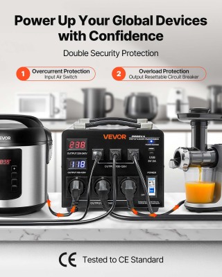 VEVOR Αυτόματος Μετατροπέας Τάσης 3000VA με Οθόνες LCD, Διεπαφές US... VEVOR Αυτόματος Μετατροπέας Τάσης 3000VA με Οθόνες LCD, Διεπαφές US...