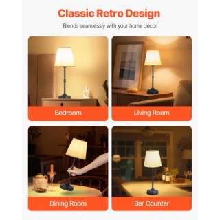 VEVOR Ασύρματο Επιτραπέζιο Φωτιστικό 2ΤΜΧ Επαναφορτιζόμενο Μαύρο με...