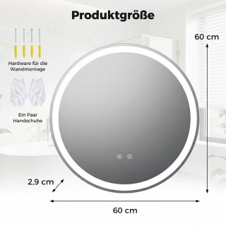 Costway Στρογγυλός LED Φωτιζόμενος Καθρέπτης Μπάνιου με Ρυθμιζόμενη...