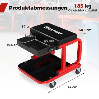 Costway Ρολόκαθισμα Εργαστηρίου με Ρόδες & Αντοχή 185kg, Μαύρο AU10...
