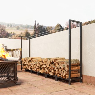 Outsunny Εξωτερικό Μεταλλικό Καυσόξυλο με Αδιάβροχο Κάλυμμα, Χωρητι...