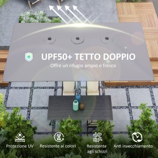 Outsunny Διπλή Ομπρέλα Κήπου 4.5x2.6 μ, Άνοιγμα με Μανιβέλα και 12 ...