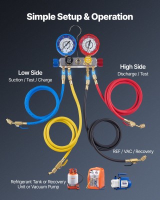 VEVOR Σετ Μανομέτρων Κλιματιστικού για R22 R404A R410A R12, 4 Οδοί ...