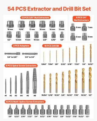 VEVOR Σετ Εξολκέων και Τρυπανιών - 54 Τεμάχια, Αφαιρεί Σπασμένες Βί...