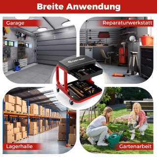 Costway Ρολόκαθισμα Εργαστηρίου με Ρόδες & Αντοχή 185kg, Μαύρο AU10...