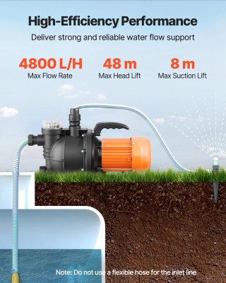 VEVOR Αντλία Επιφανείας Jet για Ρηχό Πηγάδι 1300W 230V, 4800 L/h, Ύ...