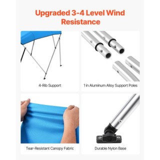 VEVOR Τέντα Σκάφους 4 Καμπυλών 96L x (67-72)W x 54H - Pacific Blue ...