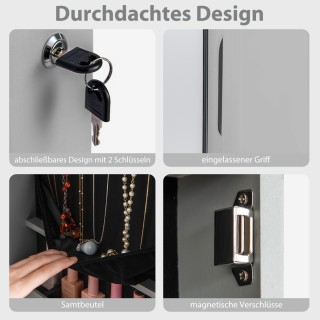 Costway Κλειδωμένο Γκρι Ντουλάπι Κοσμημάτων με LED και Καθρέφτη JV1...