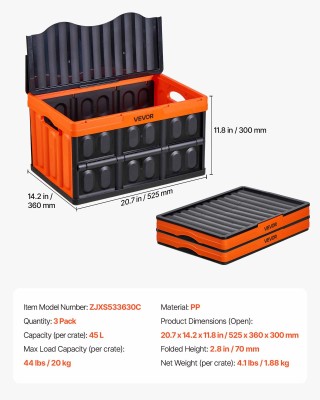 VEVOR Σετ 3 Πλαστικά Πτυσσόμενα Κουτιά Αποθήκευσης 45L με Καπάκι, Σ... VEVOR Σετ 3 Πλαστικά Πτυσσόμενα Κουτιά Αποθήκευσης 45L με Καπάκι, Σ...