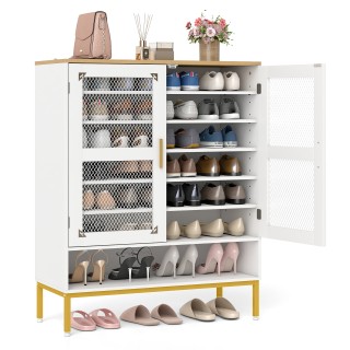 Costway Μοντέρνα Λευκη Ξύλινη Παπουτσοθήκη με Πόρτες, Ρυθμιζόμενα Ρ... Costway Μοντέρνα Λευκη Ξύλινη Παπουτσοθήκη με Πόρτες, Ρυθμιζόμενα Ρ...