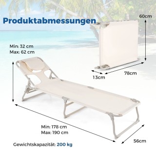 Costway  Πτυσσόμενη Ξαπλώστρα Παραλίας με Ανοίγματα Προσώπου και Χε...