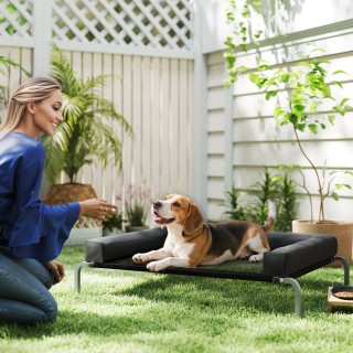 PawHut Υπερυψωμένο Κρεβάτι Σκύλου 110x75x30 εκ. με Μαξιλάρι U, Πολυ...