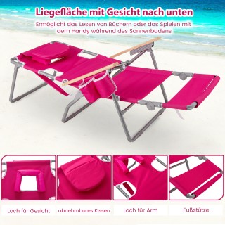 Costway Πτυσσόμενη Καρέκλα Παραλίας με Υποπόδιο και Μαξιλάρι - Ροζ ...