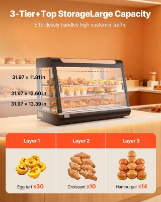 VEVOR Επαγγελματική Βιτρίνα Θερμαινόμενη 3 Επιπέδων 1400W με LED, Ρ...