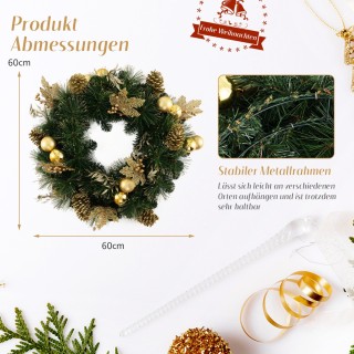 Costway Χριστουγεννιάτικο Στεφάνι 60 εκ. με 35 LED & Κουκουνάρια & ...