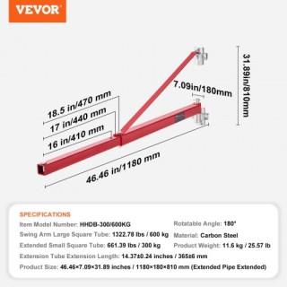 Βραχίονας Ανύψωσης VEVOR, 1320 lbs, Περιστροφή 180°, για Εργαστήριο... Βραχίονας Ανύψωσης VEVOR, 1320 lbs, Περιστροφή 180°, για Εργαστήριο...