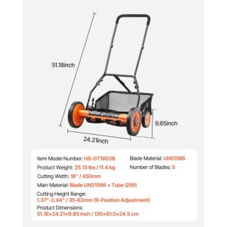 VEVOR Χειροκίνητη Χλοοκοπτική Μηχανή 18 5 Λεπίδων με Ρυθμιζόμενο Ύψ... VEVOR Χειροκίνητη Χλοοκοπτική Μηχανή 18 5 Λεπίδων με Ρυθμιζόμενο Ύψ...