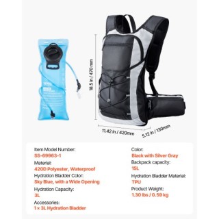 VEVOR Σακίδιο Ενυδάτωσης 3L TPU για Ποδηλασία, Πεζοπορία, Τρέξιμο, ...