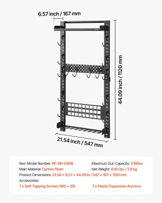 VEVOR Ράφι Όπλων Τοίχου, Ανθεκτικός Ατσάλινος Σκελετός, Χωρητικότητ...
