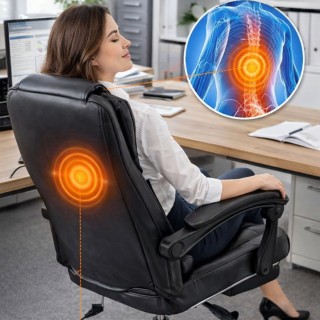 BAKAJI Προεδρική Πολυθρόνα με Μασάζ Κεφαλής και Υποπόδιο από Μαύρο ...