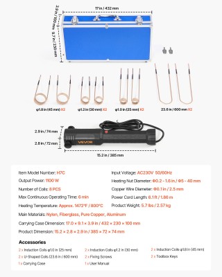 VEVOR Επαγωγική Συσκευή Θέρμανσης για Αφαίρεση Μπουλονιών, 1100W, 2... VEVOR Επαγωγική Συσκευή Θέρμανσης για Αφαίρεση Μπουλονιών, 1100W, 2...