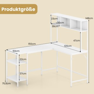 Costway Γωνιακός Λευκός Γραφείο L με Βιβλιοθήκη για Gaming και Υπολ... Costway Γωνιακός Λευκός Γραφείο L με Βιβλιοθήκη για Gaming και Υπολ...