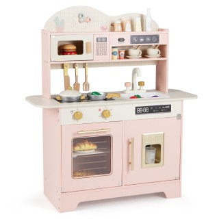 Costway Παιδική Κουζίνα με Αποθηκευτικό Χώρο & 17 Αξεσουάρ Ξύλινη Π...