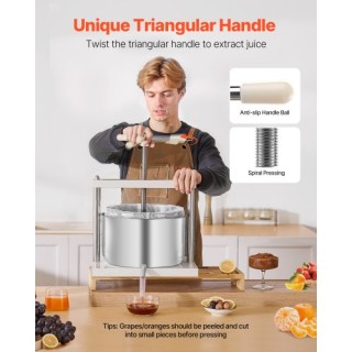 VEVOR Πιεστήριο Φρούτων Ανοξείδωτο 12L για Παρασκευή Κρασιού GJYZJT...