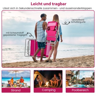 Costway Πτυσσόμενη Καρέκλα Παραλίας με Υποπόδιο και Μαξιλάρι - Ροζ ...