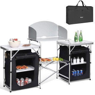 Πτυσσόμενη Κουζίνα Κάμπινγκ Αλουμινίου με Κουζινάκι με Μαύρο Ανεμοθ... Πτυσσόμενη Κουζίνα Κάμπινγκ Αλουμινίου με Κουζινάκι με Μαύρο Ανεμοθ...