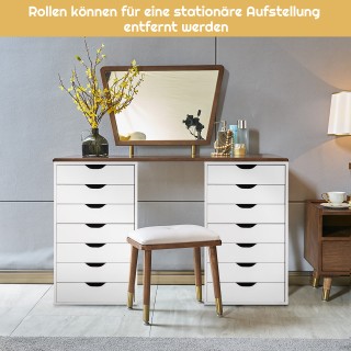 Costway Λευκός Ξύλινος Κυλιόμενος Βιβλιοθήκη με 7 Συρτάρια και Κλει...