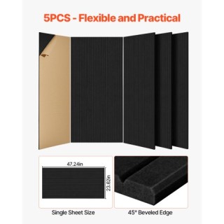 VEVOR Σετ 5 Αυτοκόλλητα Ακουστικά Πάνελ 120x60x1 εκ. Μαύρο JZGYBHST...