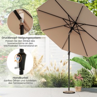 Costway Καφετής Ομπρέλα Κήπου με Μανιβέλα Ø270 cm Διπλά Ρυθμιζόμενη...