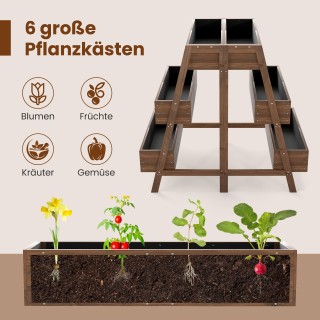 Costway Πολύεπιπέδες Ξύλινες Ζαρντινιέρες με Σχέδιο Λάτας & 6 Κασπώ...