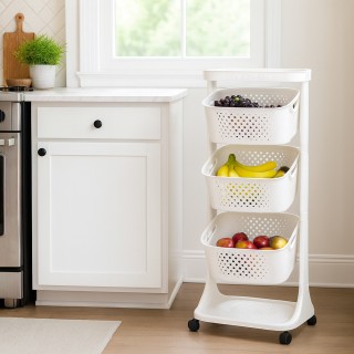 BAKAJI Λευκό Κουζινικό Καρότσι Με Καλάθια Φρούτων Από Πολυπροπυλένι... BAKAJI Λευκό Κουζινικό Καρότσι Με Καλάθια Φρούτων Από Πολυπροπυλένι...