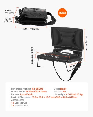 VEVOR Πτυσσόμενη Καρέκλα Σταδίου με Μαξιλάρι και Τσέπη BXTYGZY1PCSH...