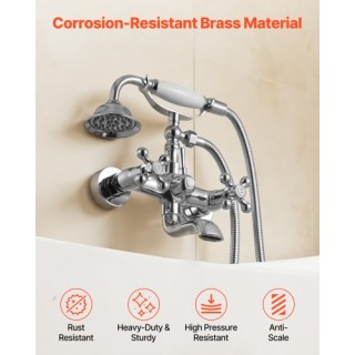 VEVOR Βρυσάκι Clawfoot Μπανιέρας, Χρωμέ με Χειροκίνητο Ντους και Ρυ...