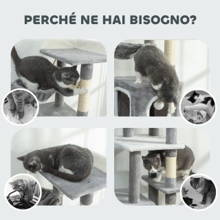 PawHut Δέντρο Αναρρίχησης για Γάτες με 2 Σπιτάκια, Ράμπα, Πλατφόρμε...