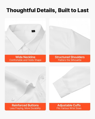 VEVOR Ανδρικό Πουκάμισο Μακρυμάνικο Slim Fit, Λευκό, X-Large, Ανθεκ...